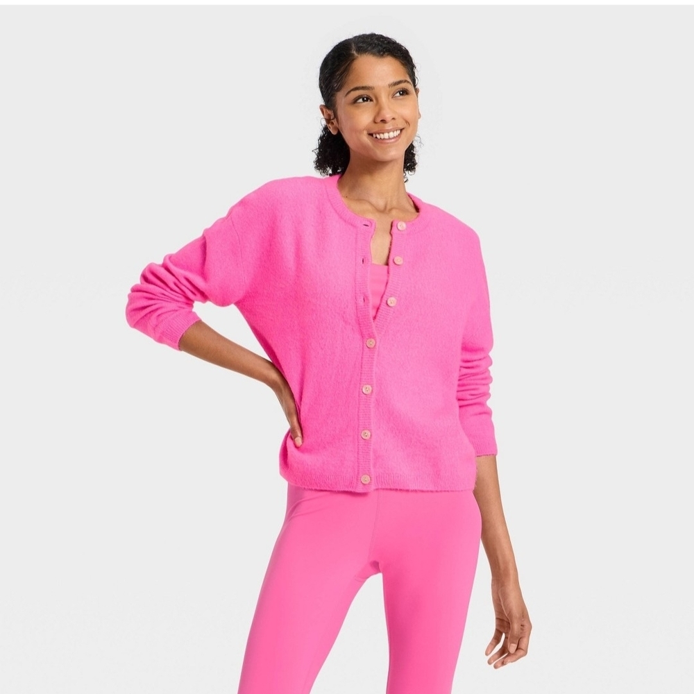 Women's Button-Up Cardigan Sweater - JoyLab Neon Pink S